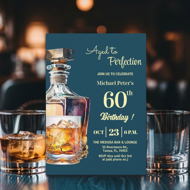 Convite Aged to Perfection Men 60th Whiskey Birthday  (Criador carregado)
