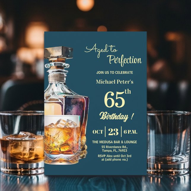 Convite Aged to Perfection Men 65th Whiskey Birthday  (Criador carregado)