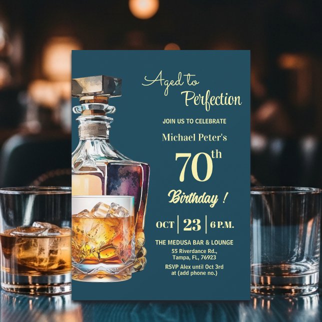 Convite Aged to Perfection Men 70th Whiskey Birthday  (Criador carregado)