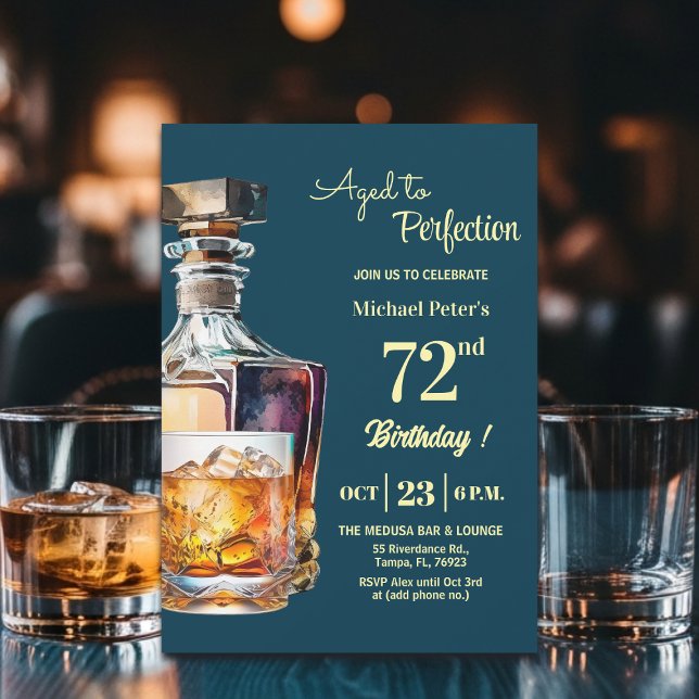 Convite Aged to Perfection Men 72nd Whiskey Birthday  (Criador carregado)