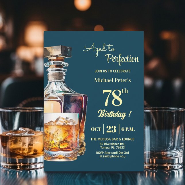 Convite Aged to Perfection Men 78th Whiskey Birthday  (Criador carregado)