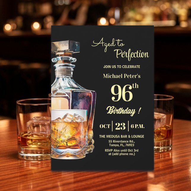 Convite Aged to Perfection Men's 96th Whiskey Birthday  (Criador carregado)