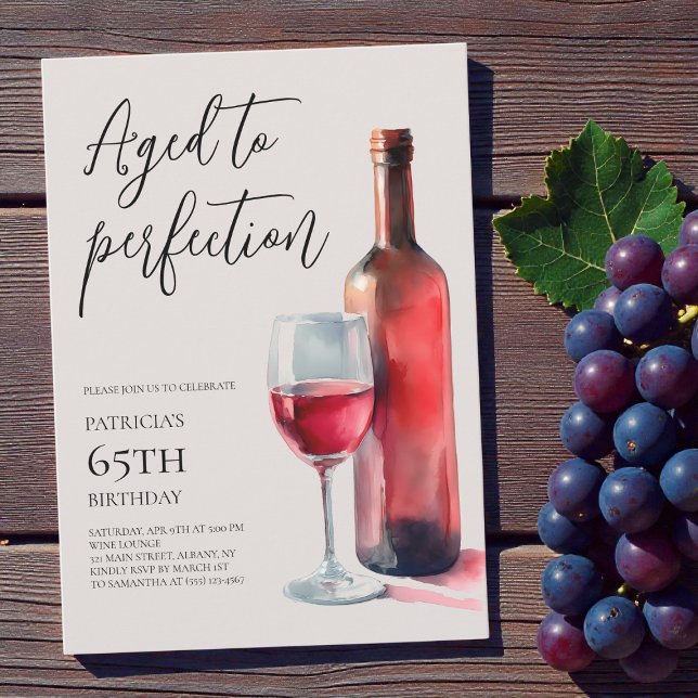 Convite Aged to Perfection Red Wine 65th Birthday Party (Aged to Perfection Red Wine 65th Birthday Party Invitation)