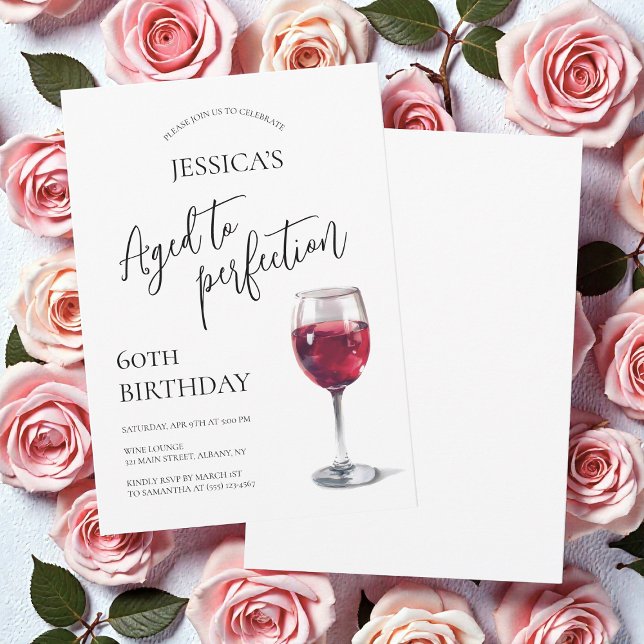 Convite Aged to Perfection Script Wine 60th Birthday Party (Aged to Perfection Script Wine 60th Birthday Party Invitation)