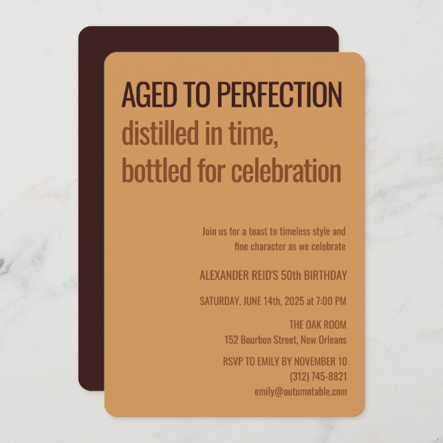 Convite Aged to Perfection | Whisky Birthday (Frente/Verso)