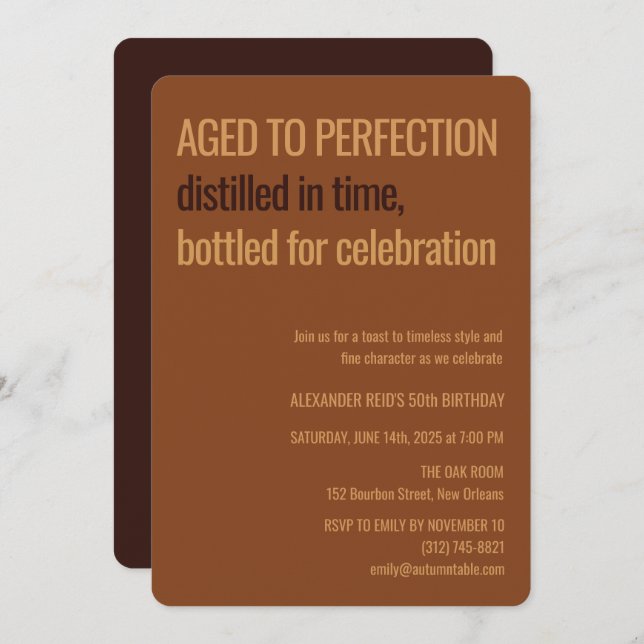 Convite Aged to Perfection | Whisky Birthday (Frente/Verso)