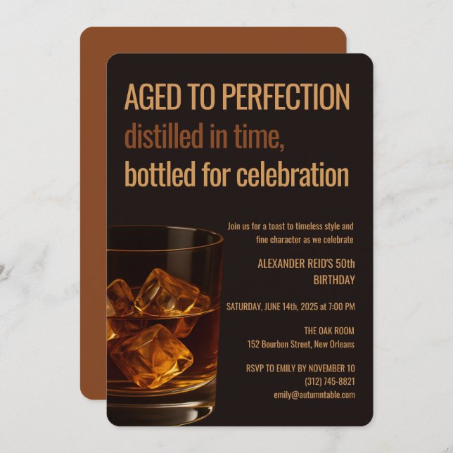 Convite Aged to Perfection | Whisky Birthday (Frente/Verso)
