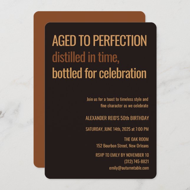 Convite Aged to Perfection | Whisky Birthday (Frente/Verso)