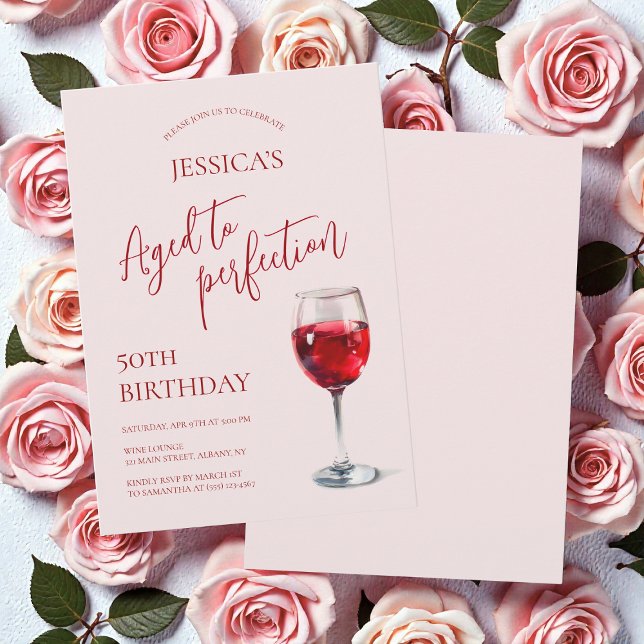 Convite Aged to Perfection Wine Pink 50th Birthday Party (Aged to Perfection Wine Pink 50th Birthday Party Invitation)