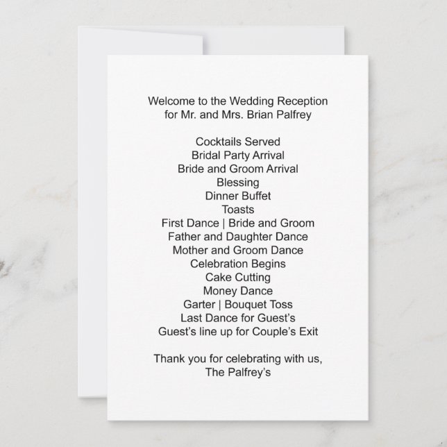 Convite Agenda de Recepção Sr. e Sra. Palfrey (Frente)