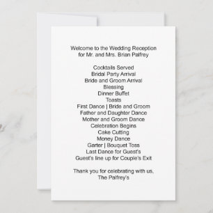 Convite Agenda de Recepção Sr. e Sra. Palfrey