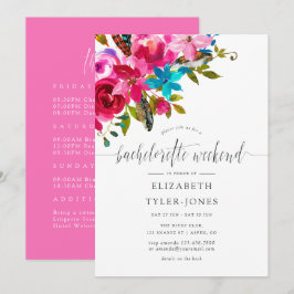 Convite Agenda Floral de Bachelorette Rosa Boho Chic