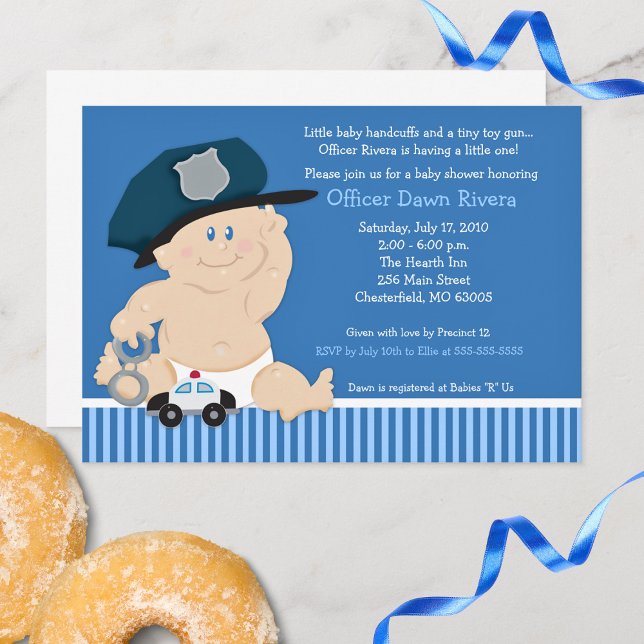 Convite Agente da Polícia de Bebê Chá de Gravidez (Police Officer Baby Cop Baby Shower Invitation)