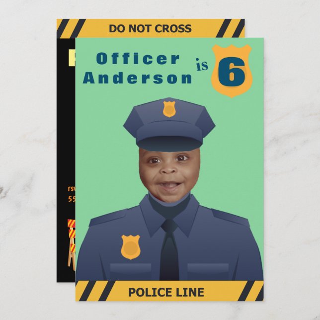 Convite Agente de Polícia de Crianças Aniversário (Frente/Verso)