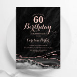 Convite Ágora Dourada, Rosa, preto Marble 60º aniversário<br><div class="desc">Ouro preto e rosa agate 60º convite de aniversário. Elegante design moderno com aquarela agate marble geode background, faux glitter rosa gold e typografia script font. Trendy convida o cartão perfeito para uma comemoração de dia das mulheres na moda. Impressos convites Zazzle ou modelo de impressão digital instantânea para download....</div>