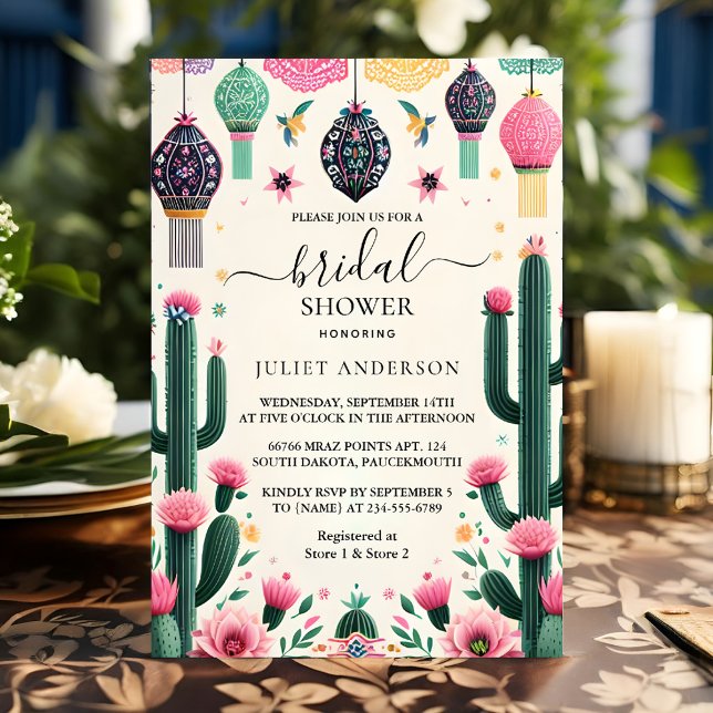 Convite Agora Fiesta Cactus Viagem mexicanos Chá de panela (Criador carregado)