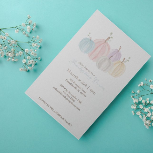 Convite Agradáveis Abóboras em Aquarela Pastel no Dia de A (Criador carregado)