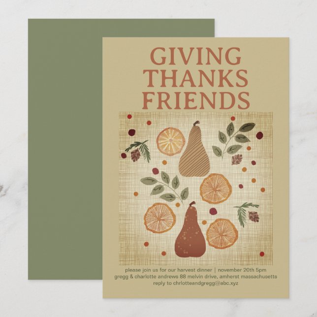Convite Agradecendo com Simplicidade Friendsgiving da Colh (Frente/Verso)