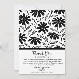 Convite Agradecimento Boho Black Ink Daisies para Chá de N