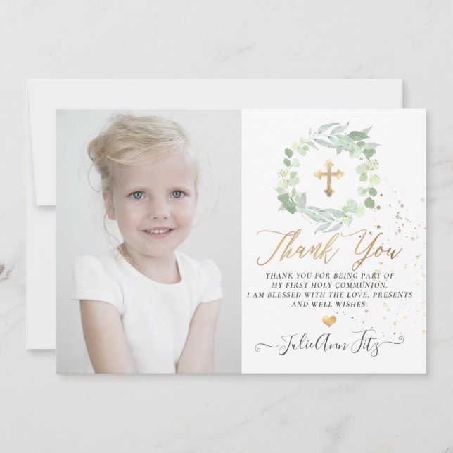 Convite Agradecimento Comunhão Pastel Aquarela Eucalipto (Frente)