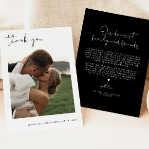 Convite Agradecimento de Casamento de Foto Moderna Preta c