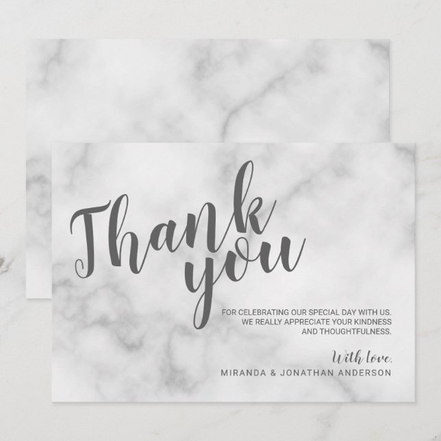 Convite Agradecimento de Casamento de Mármore Branco Elega (Frente/Verso)