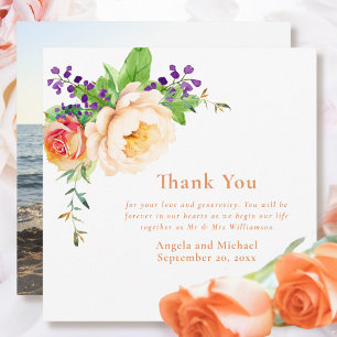 Convite Agradecimento de casamento de rosas em aquarela co