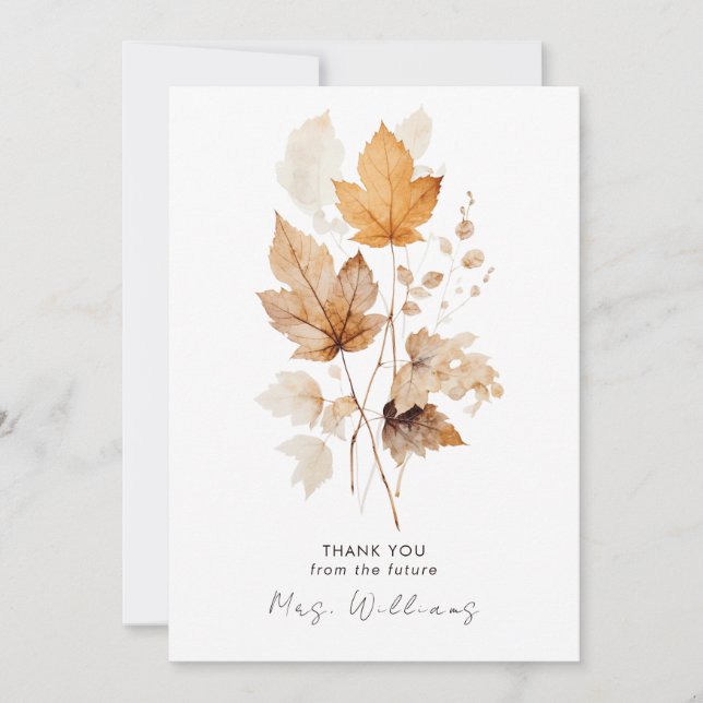 Convite Agradecimento de Chá de Noiva de Folhas de Outono (Frente)