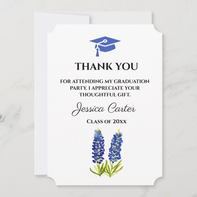 Convite Agradecimento de formatura floral Bluebonnets  (Frente)
