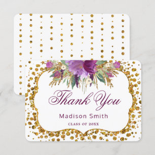 Convite Agradecimento de Formatura Floral Dourado Brilho C
