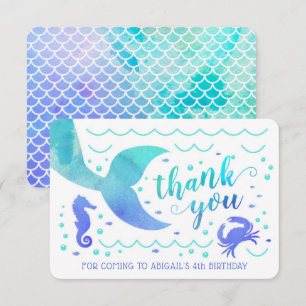 Convite Agradecimento de Sereia do Mar com Aquarela Azul