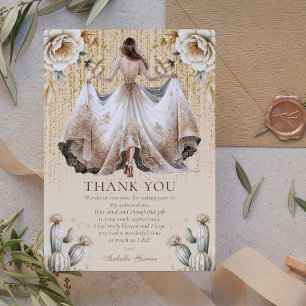 Convite Agradecimento Quinceañera Luxo Marfim e Ouro Perso