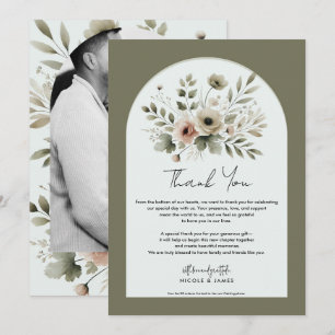 Convite Agradeço Floral em Verde Oliva Caqui Aquarela