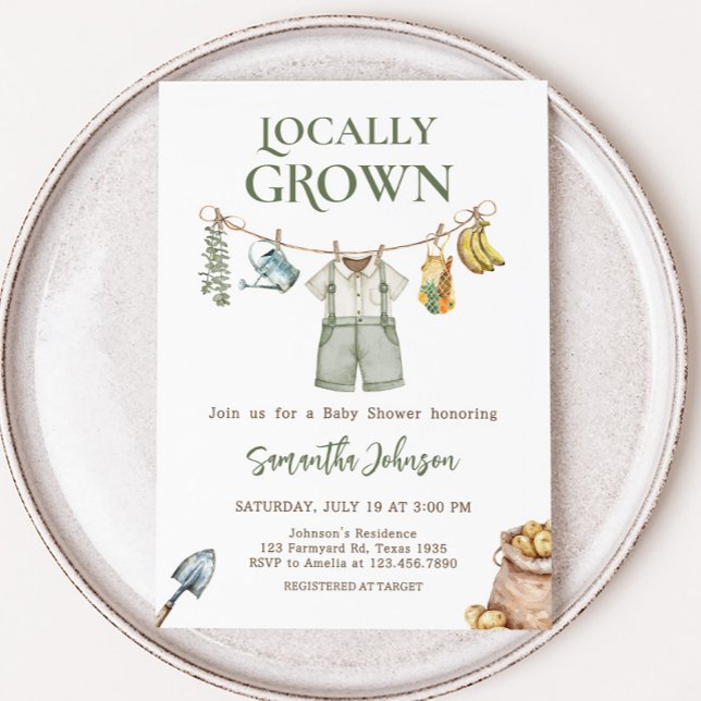 Convite Agricultores Localmente Cultivados Chás de fraldas (Farmers Locally Grown Home Grown Baby Shower Invitation)