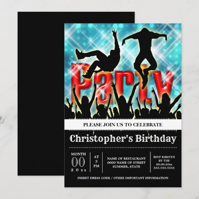 Convite Agrupamento noturno da festa de dança de Disco (Frente/Verso)