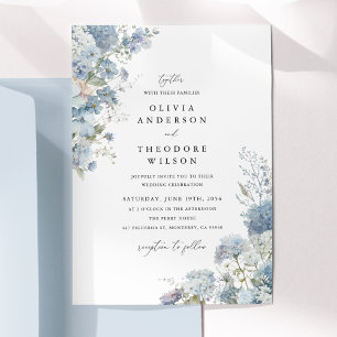 Convite Água Azul Empoeirada Floral Elegante Casamento