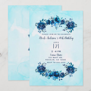 Convite Água Azul Índigo Floral Rustica Aniversário