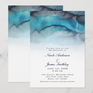 Convite Água Azul Marinho Aquarela Costeira Abstrata Ondas