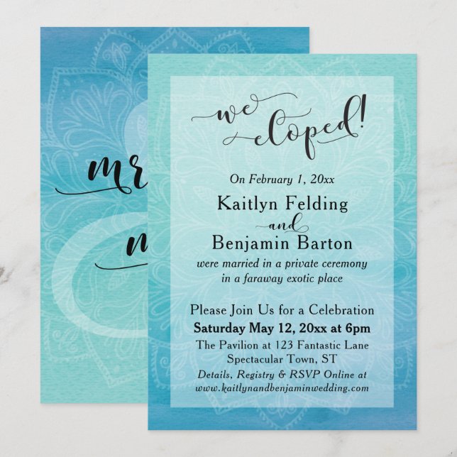 Convite Água Azul Turquesa com Efeito Ombre em Aquarela Ma (Frente/Verso)