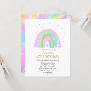 Convite Água Colorida Arco-íris Legal Aniversário Tie Dye