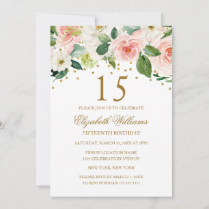 Convite Água Colorida Rosa Floral Aniversário de 15 Anos