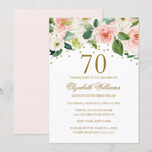 Convite Água Colorida Rosa Floral Aniversário de 70 anos
