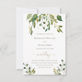 Convite água cor verde folha ouro detalhes do casamento