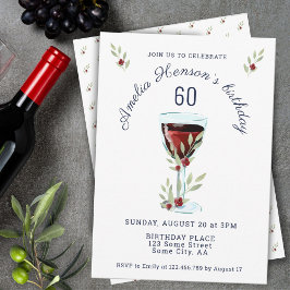 Convite Água de Rosas Vinho Tinto Rústico Aquarela 60º Ani