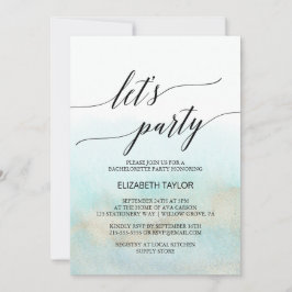 Convite Água e Dourado Aquarela Praia Vamos Festejar