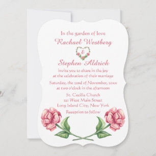 Convite Água Floral Aquarela Rosas Cor-de-Rosa Coração Cas