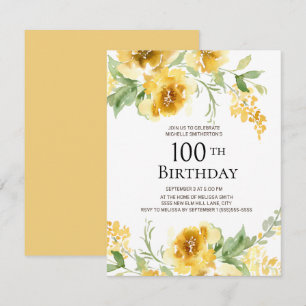 Convite Água-forte Amarela Floral Verdura Aniversário de 1