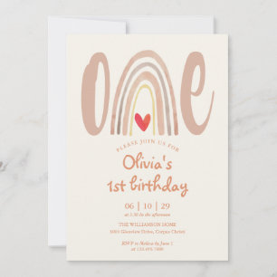 Convite Água-forte Boho Arco-íris Coração Aniversário de 1