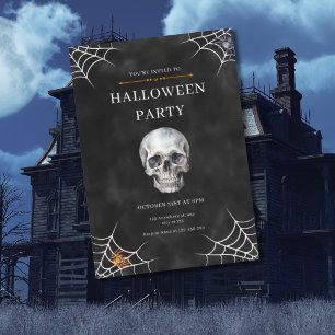 Convite Água-forte Crânio e Teia de Aranha Halloween
