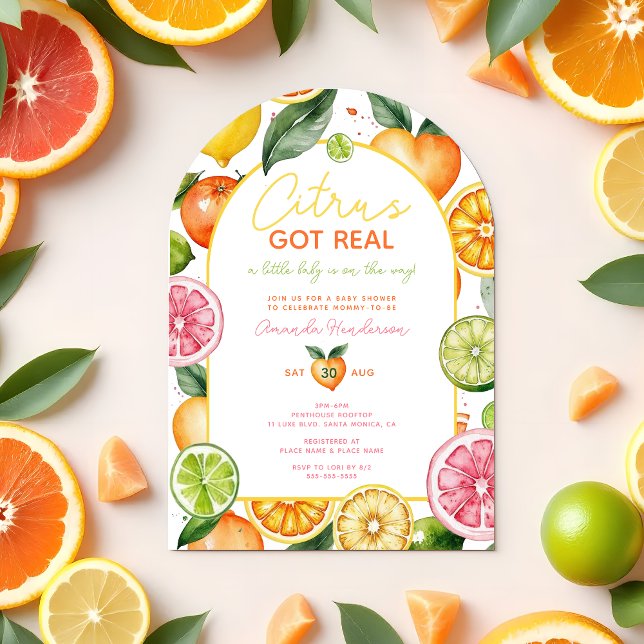 Convite Água-forte de Frutas Cítricas Bebê Shower (Citrus Got Real Baby Shower Invitation | Fruit Baby Shower)